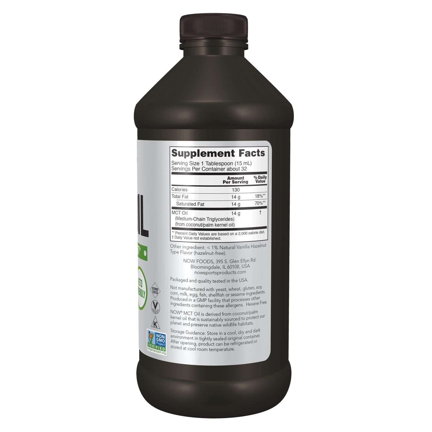 NOW Sports Nutrition, MCT (Medium-chain triglycerides) Oil, Vanilla Hazelnut, 16-Ounce