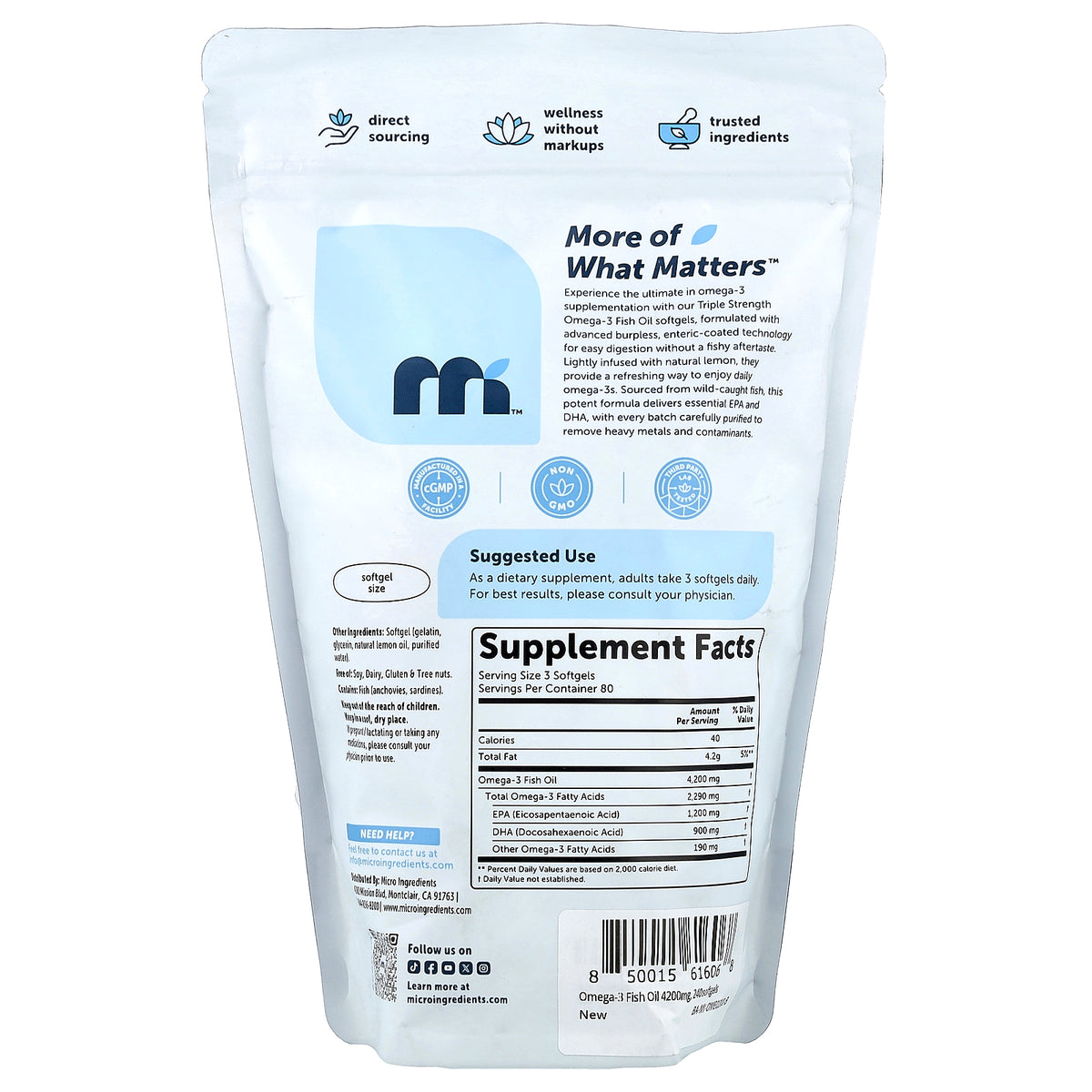 Micro Ingredients, Omega-3 Fish Oil, Lemon, 240 Softgels