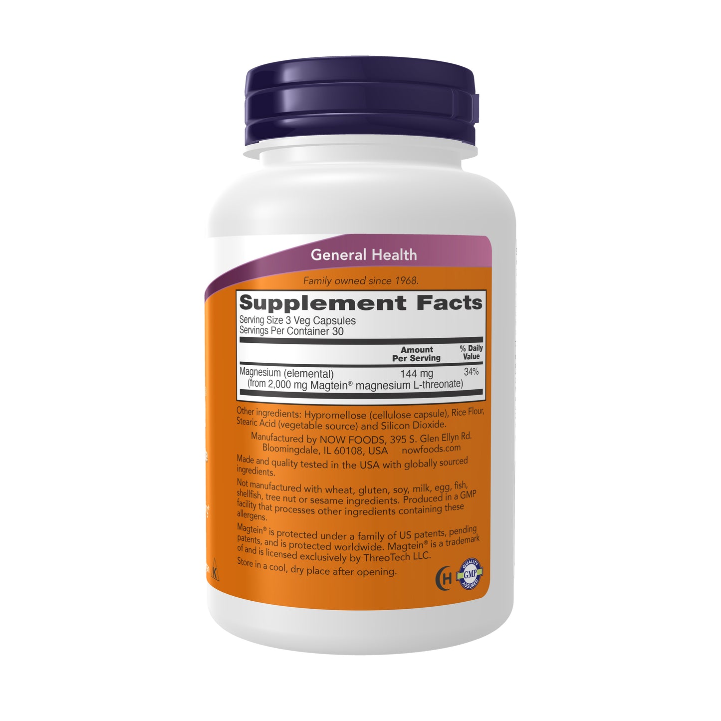NOW Supplements, Magtein® with patented form of Magnesium, 90 Veg Caps