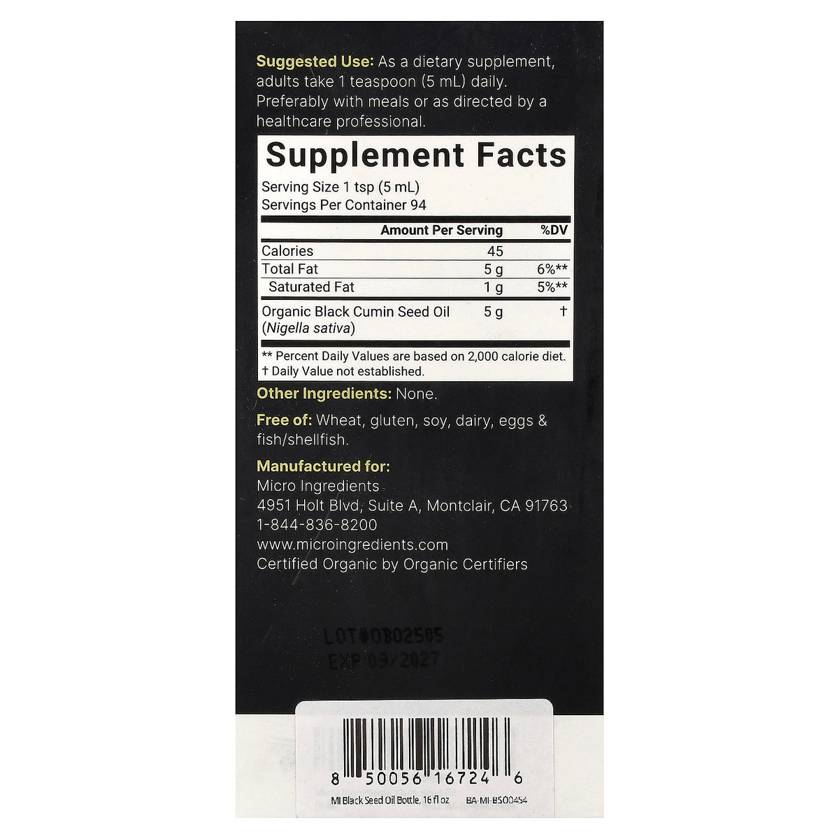 Micro Ingredients, Organic Black Seed Oil, 16 fl oz (473 ml)