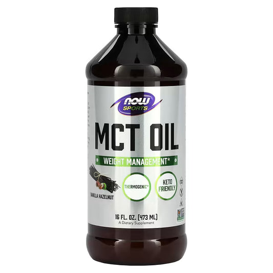 NOW Foods, Sports, MCT Oil, Vanilla Hazelnut, 14 g, 16 fl oz (473 ml)