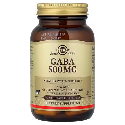 Solgar, GABA, 500 mg, 50 Vegetable Capsules