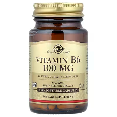 Solgar, Vitamin B6, 100 mg, 100 Vegetable Capsules