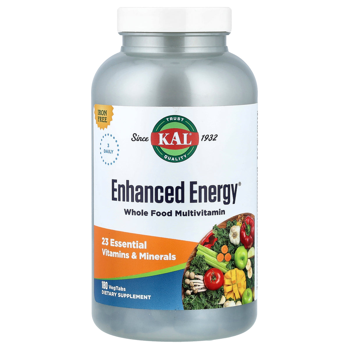 KAL, Enhanced Energy®, Whole Food Multivitamin, Iron Free, 180 VegTabs