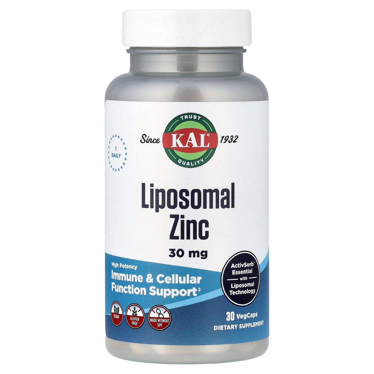 KAL, Liposomal Zinc, High Potency, 30 mg, 30 VegCaps