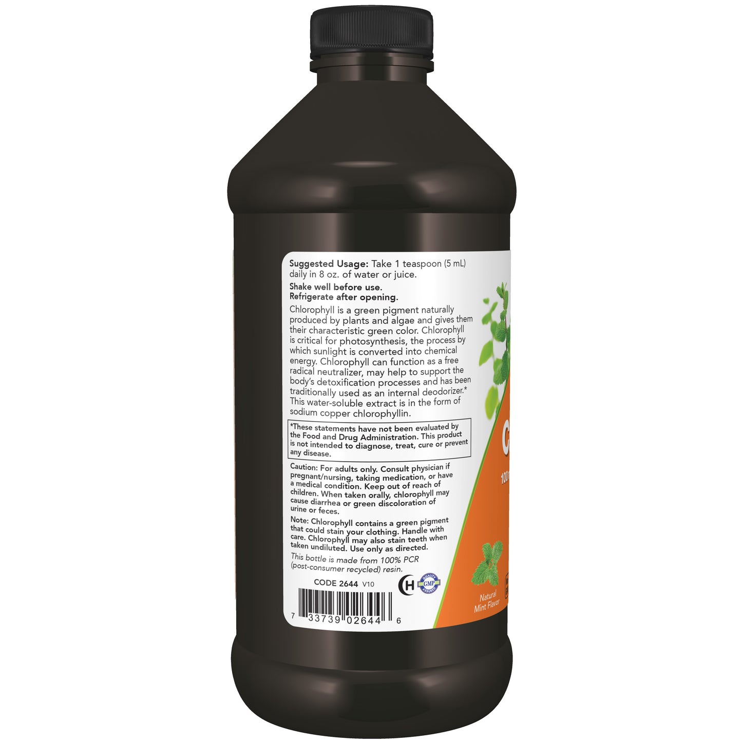 NOW Supplements, Liquid Chlorophyll, Internal Deodorizer*, Mint Flavor, 16-Ounce