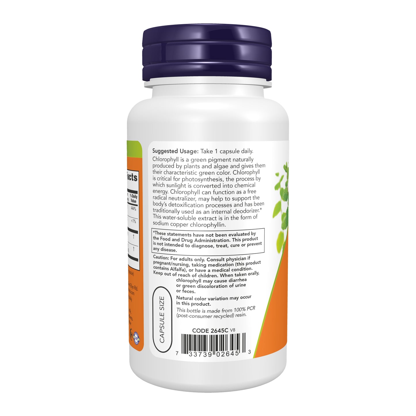 NOW Supplements, Chlorophyll 100 mg with Alfalfa Powder, Super Green, 90 Veg Capsules