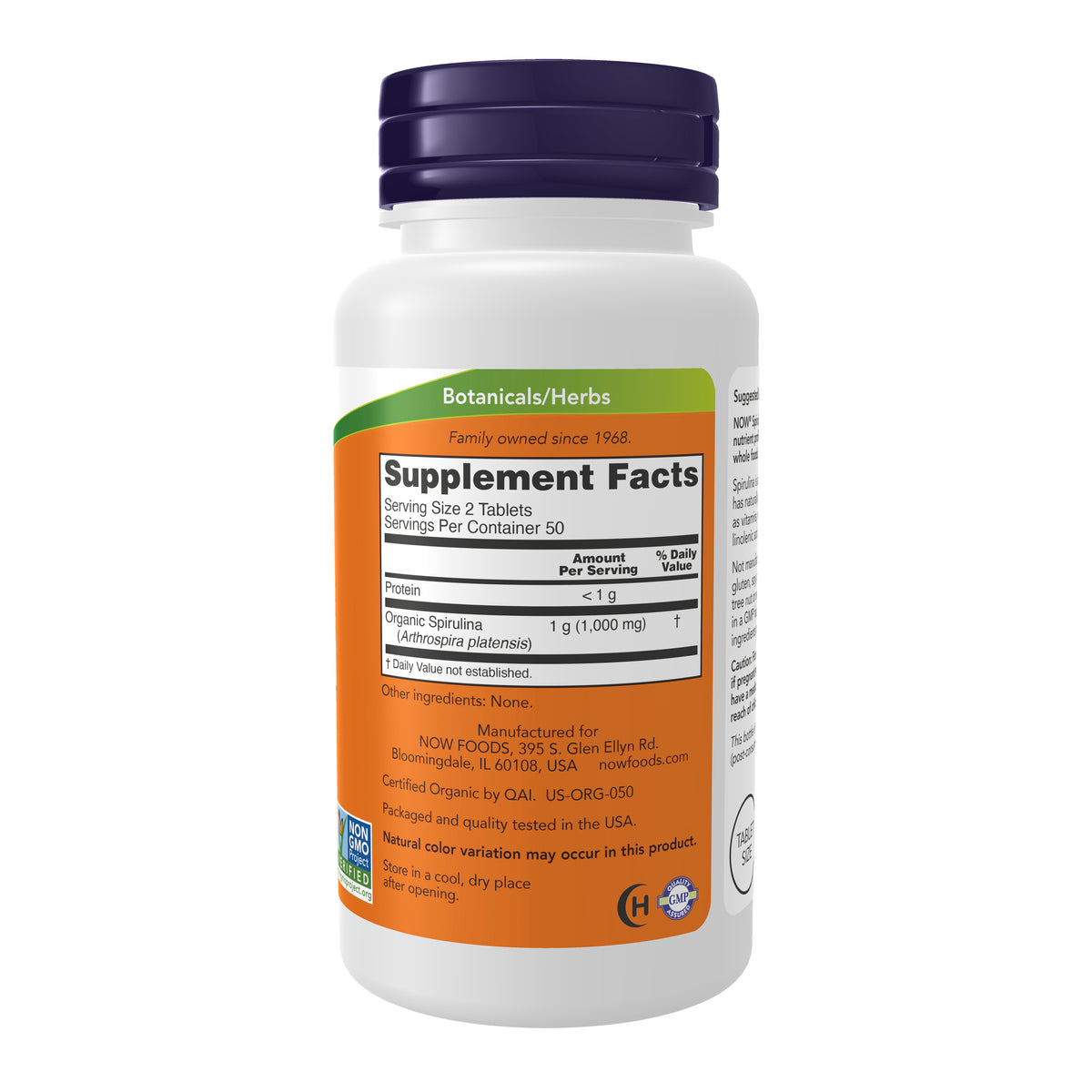 NOW Supplements, Organic Spirulina 500 mg, 100 Tabs