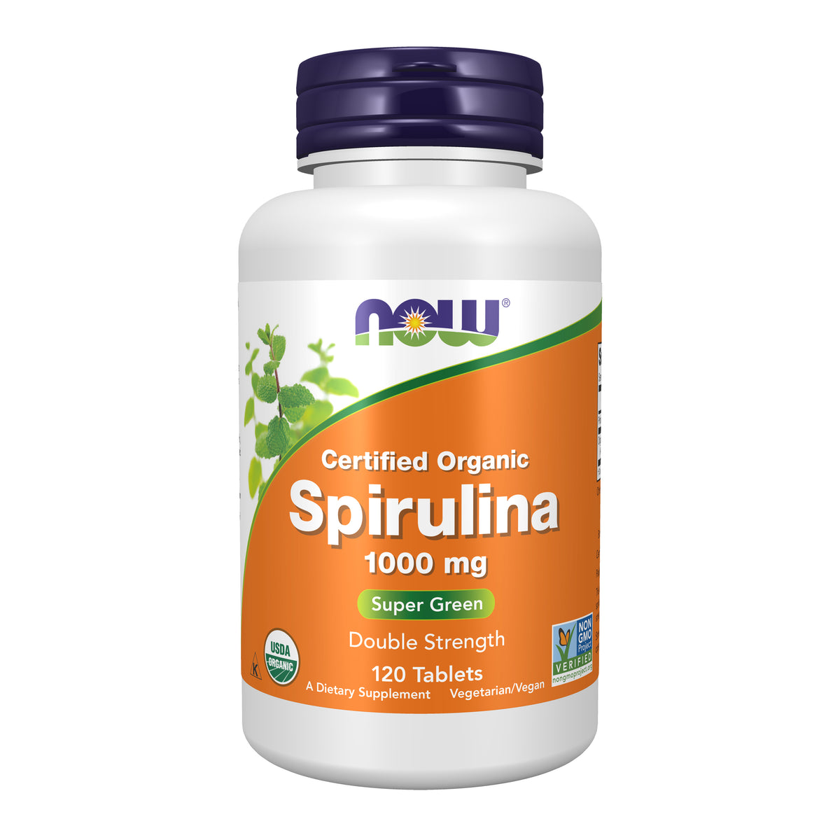 NOW Supplements, Organic Spirulina 1,000 mg, Double Strength, 120 Tabs