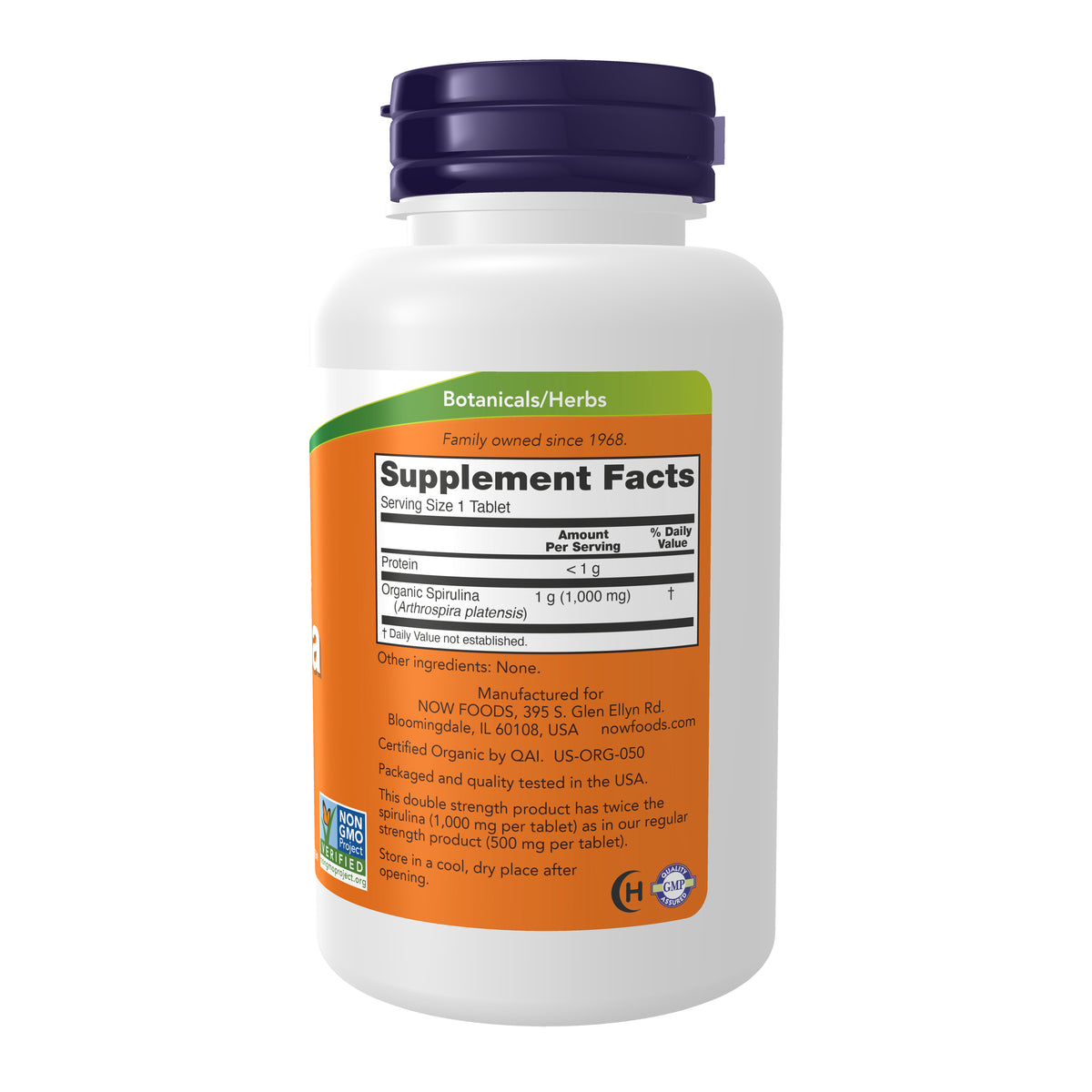 NOW Supplements, Organic Spirulina 1,000 mg, Double Strength, 120 Tabs