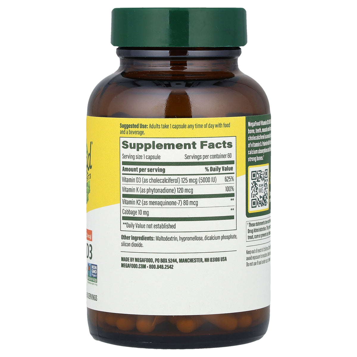 MegaFood, Vitamin D3 & K2, 60 Mini Capsules