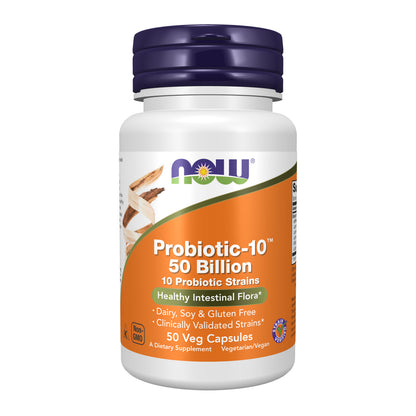 NOW Supplements, Probiotic-10™, 50 Billion, with 10 Strains, 50 Veg Caps
