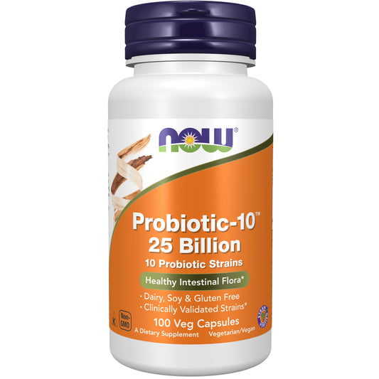 NOW Supplements, Probiotic-10™, 25 Billion, with 10 Probiotic Strains, Dairy, Soy and Gluten Free, Strain Verified, 100 Veg Capsules