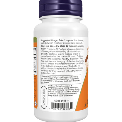 NOW Supplements, Probiotic-10™, 25 Billion, with 10 Probiotic Strains, Dairy, Soy and Gluten Free, Strain Verified, 100 Veg Capsules