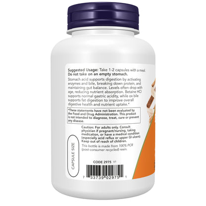 NOW Supplements, Betaine HCl + Ox Bile - 120 Veg Capsule