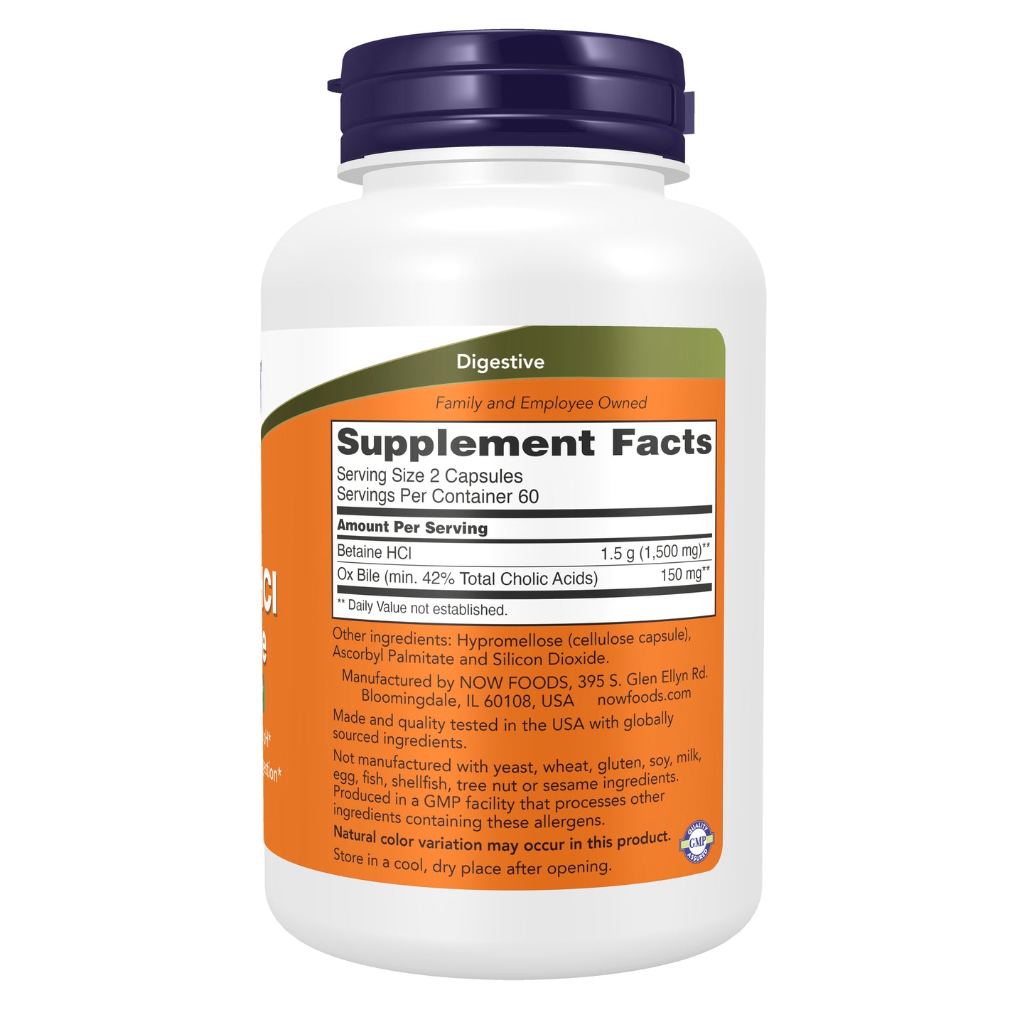 NOW Supplements, Betaine HCl + Ox Bile - 120 Veg Capsule