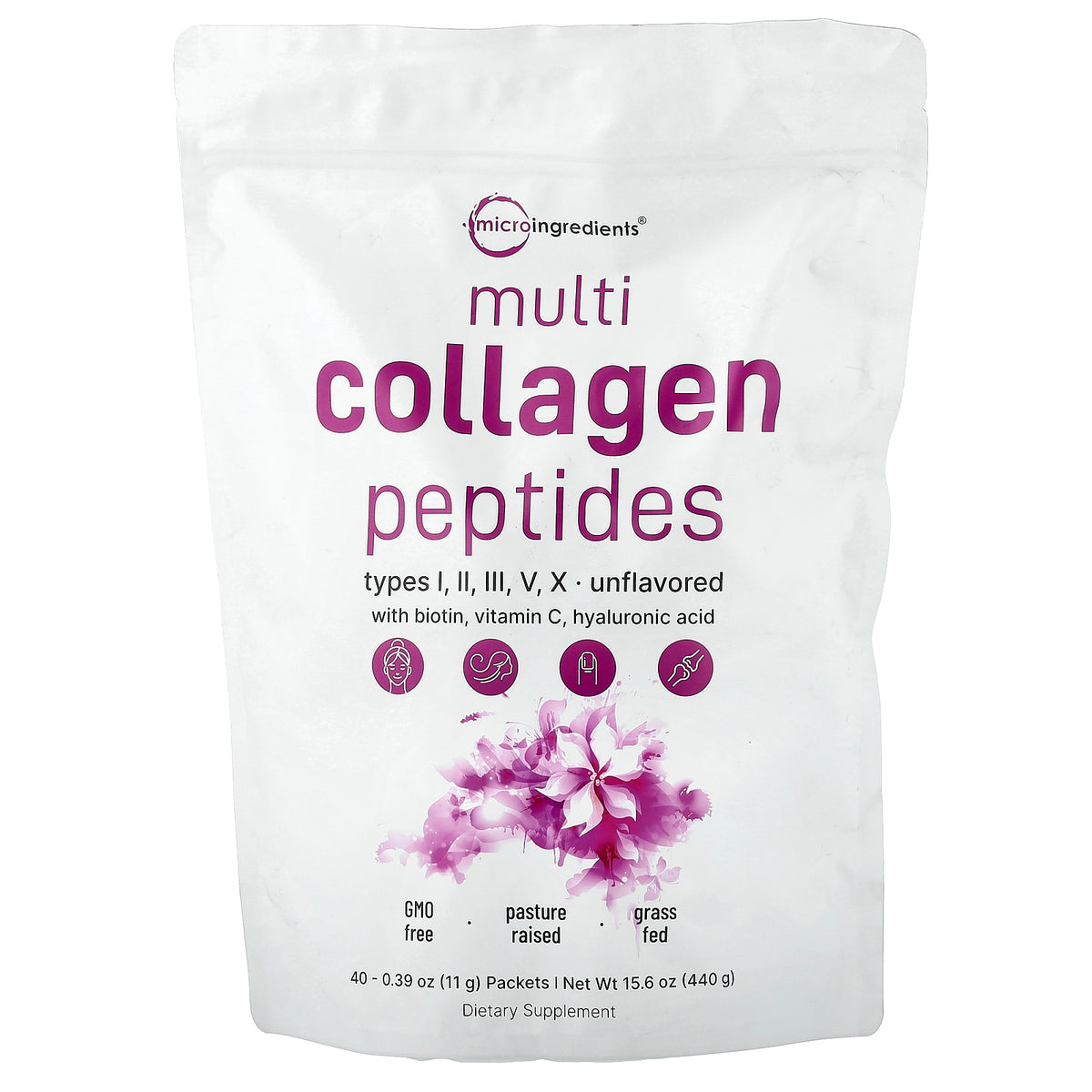 Micro Ingredients, Multi Collagen Peptides, Unflavored, 40 Packets, 0.39 oz (11 g) Each