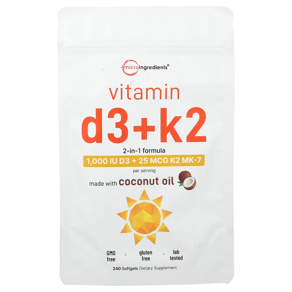 Micro Ingredients, Vitamin D3 + K2, 240 Softgels