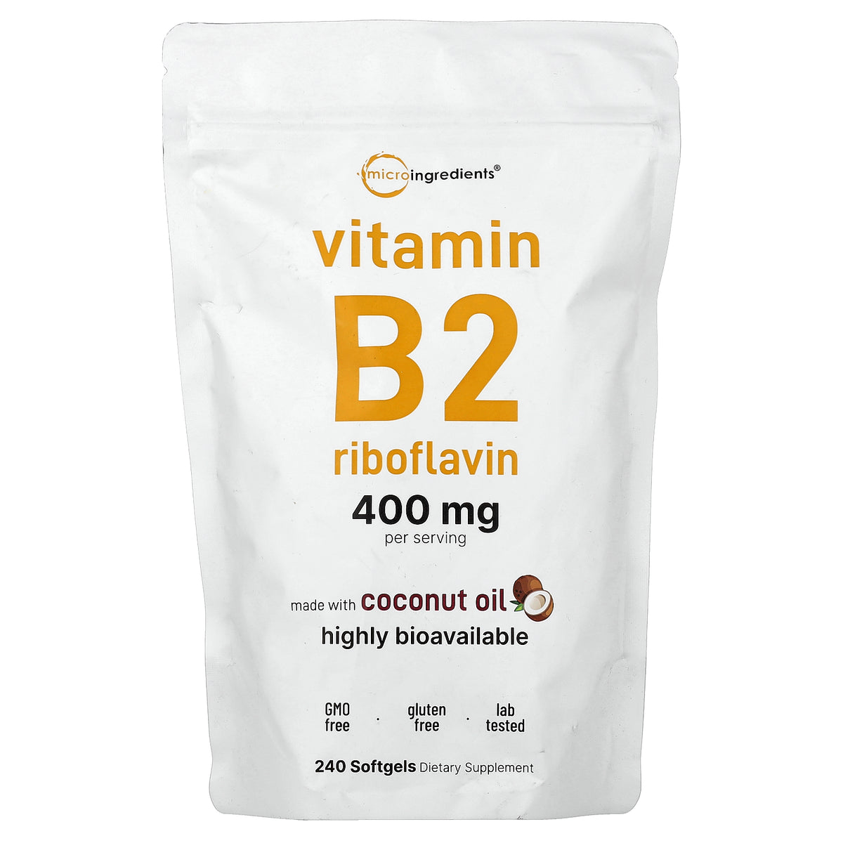 Micro Ingredients, Vitamin B2 Riboflavin, 240 Softgels (200 mg per Softgel)