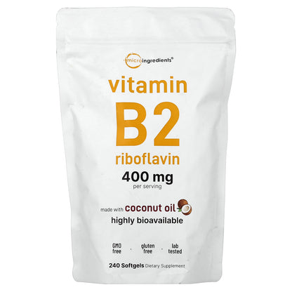 Micro Ingredients, Vitamin B2 Riboflavin, 240 Softgels (200 mg per Softgel)