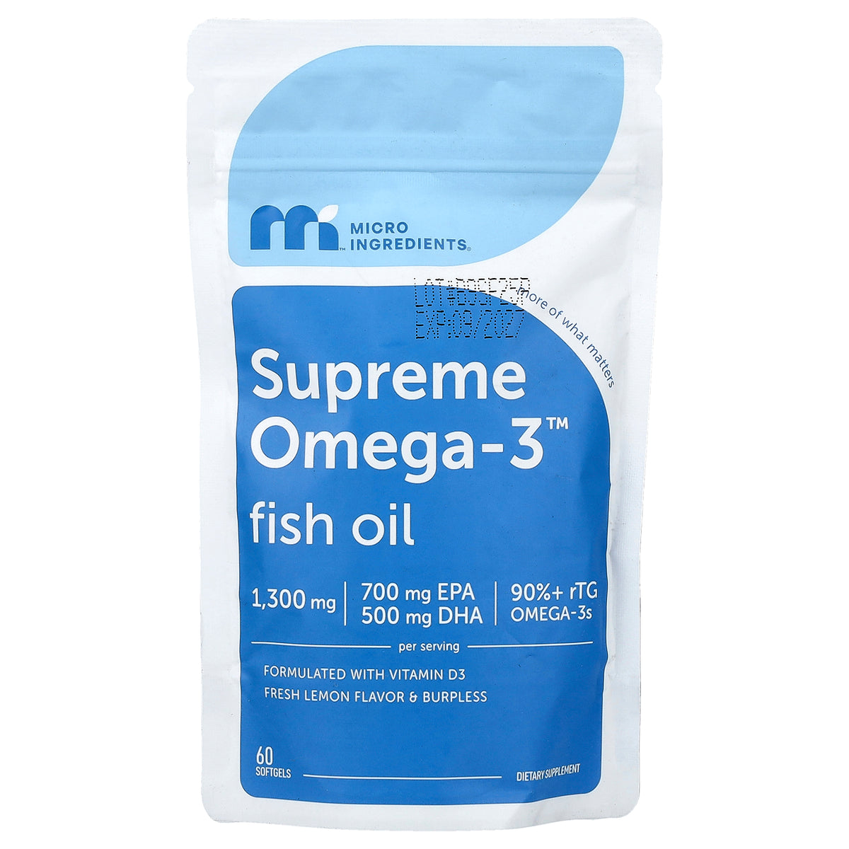 Micro Ingredients, Supreme Omega-3™ Fish Oil, Fresh Lemon, 60 Softgels