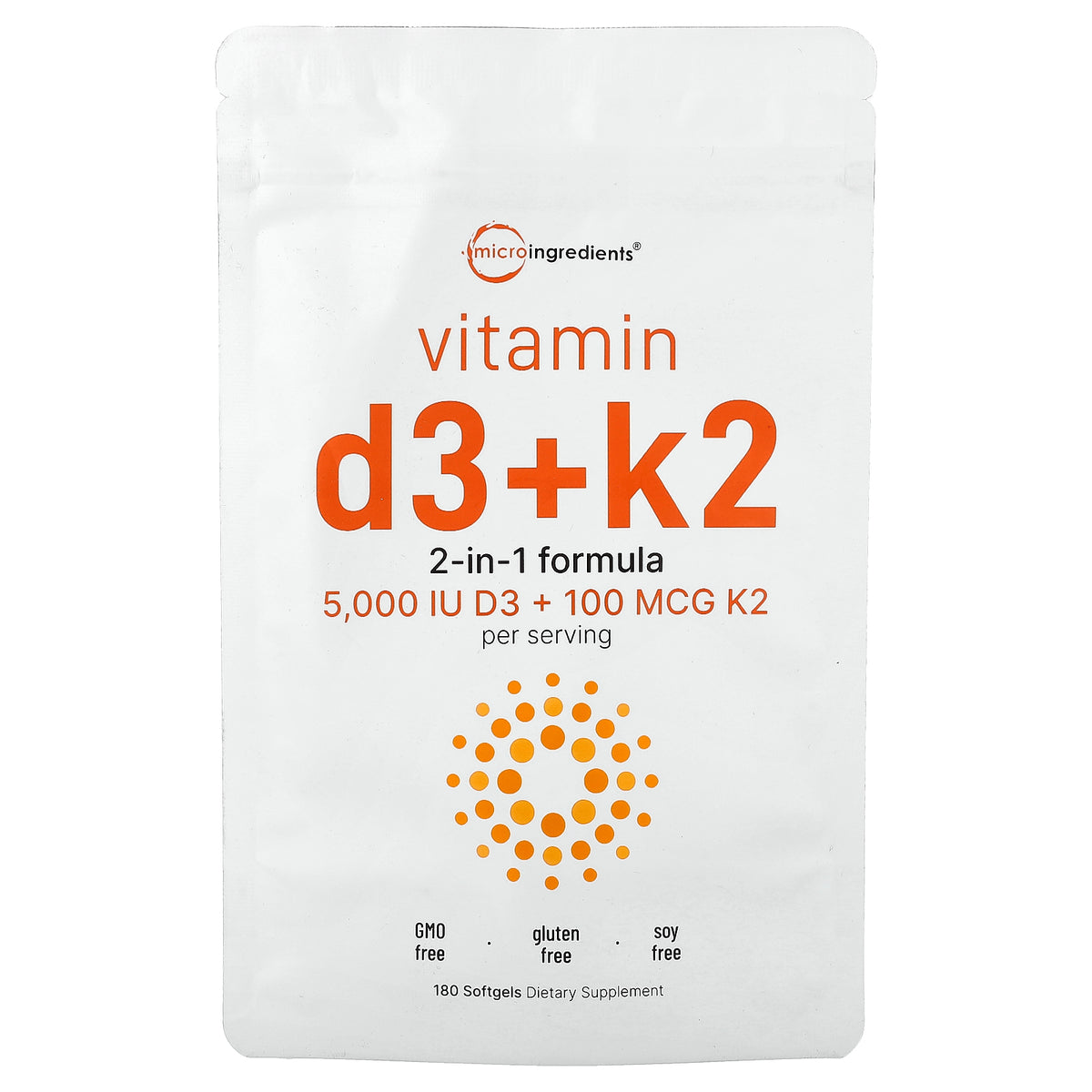 Micro Ingredients, Vitamin D3 + K2, 180 Softgels
