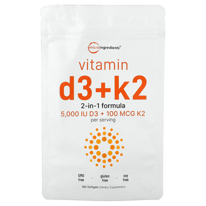 Micro Ingredients, Vitamin D3 + K2, 180 Softgels