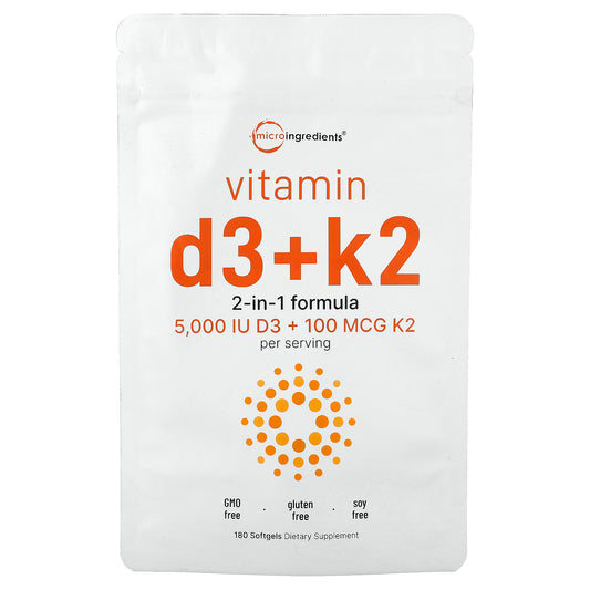 Micro Ingredients, Vitamin D3 + K2, 180 Softgels