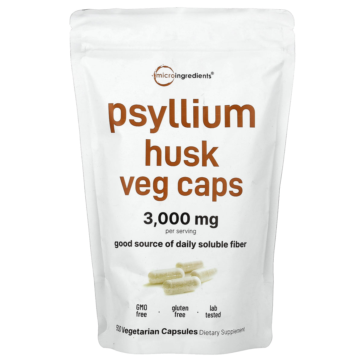 Micro Ingredients, Psyllium Husk Veg Caps, 500 Vegetarian Capsules (500 mg per Capsule)