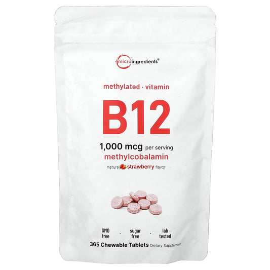 Micro Ingredients, Vitamin B12, Natural Strawberry, 1,000 mcg, 365 Chewable Tablets