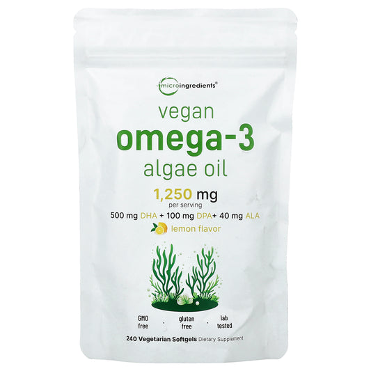 Micro Ingredients, Vegan Omega-3 Algae Oil, Lemon, 240 Vegetarian Softgels