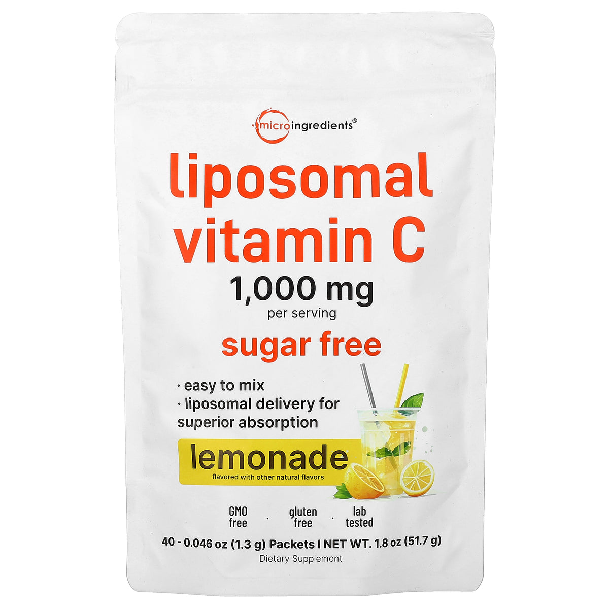 Micro Ingredients, Liposomal Vitamin C, Lemonade, 40 Packets, 0.046 oz (1.3 g) Each