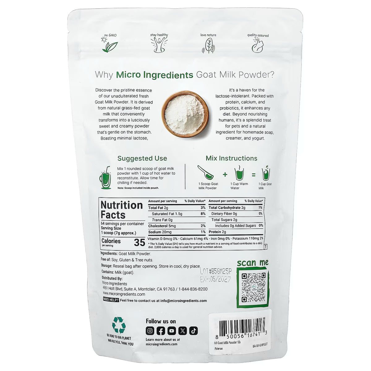 Micro Ingredients, Goat Milk Powder, 1 lb (454 g)