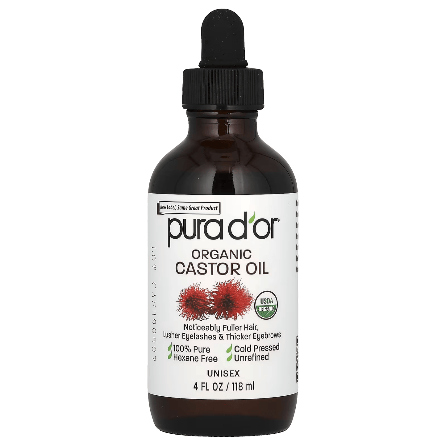 PURA D'OR 3.2 Oz ORGANIC Castor Oil - 100% Pure USDA Certified Cold Pressed