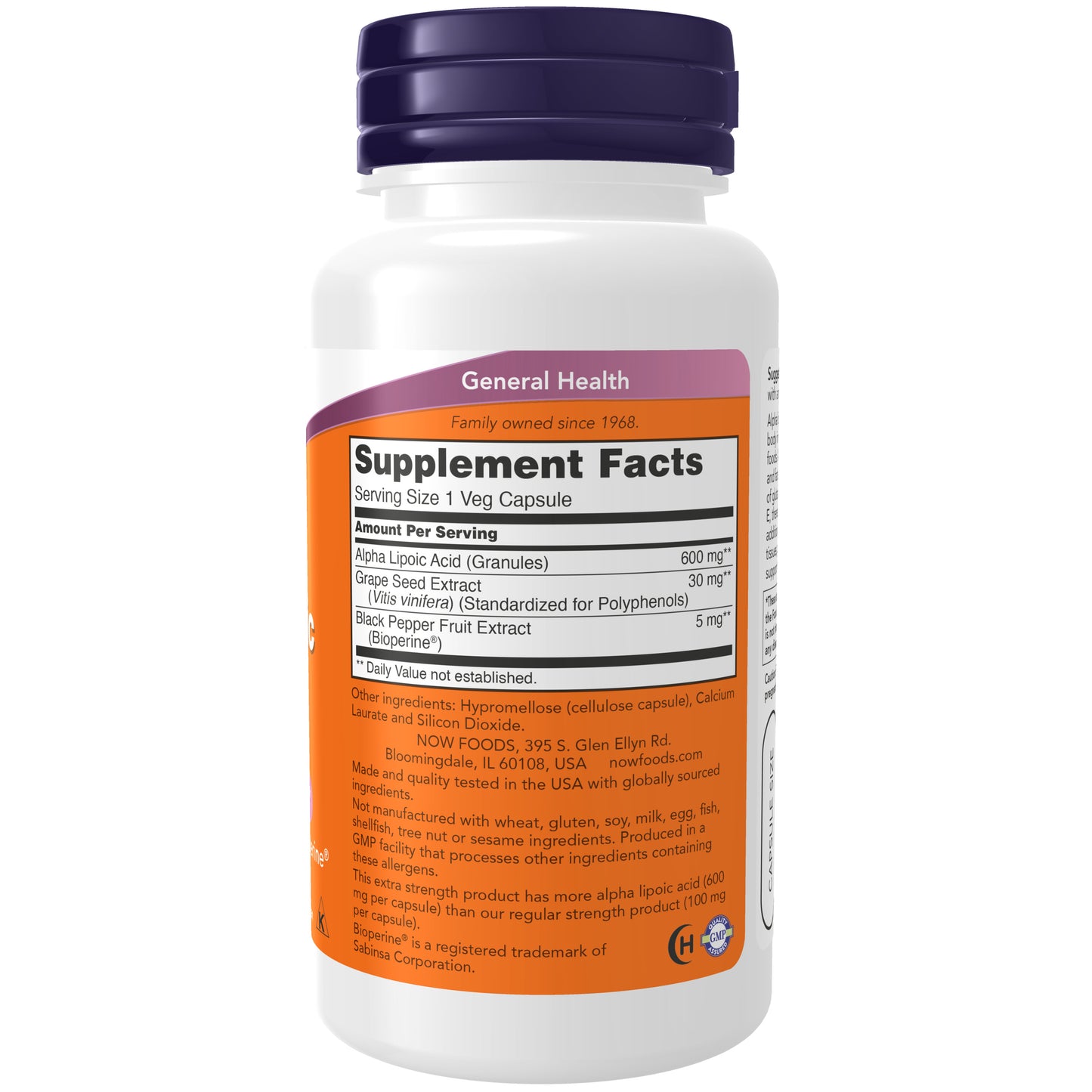 NOW Supplements, Alpha Lipoic Acid 600 mg, Extra Strength, 60 Veg Caps
