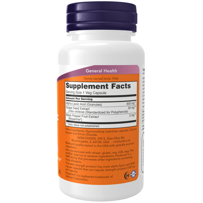 NOW Supplements, Alpha Lipoic Acid 600 mg, Extra Strength, 60 Veg Caps