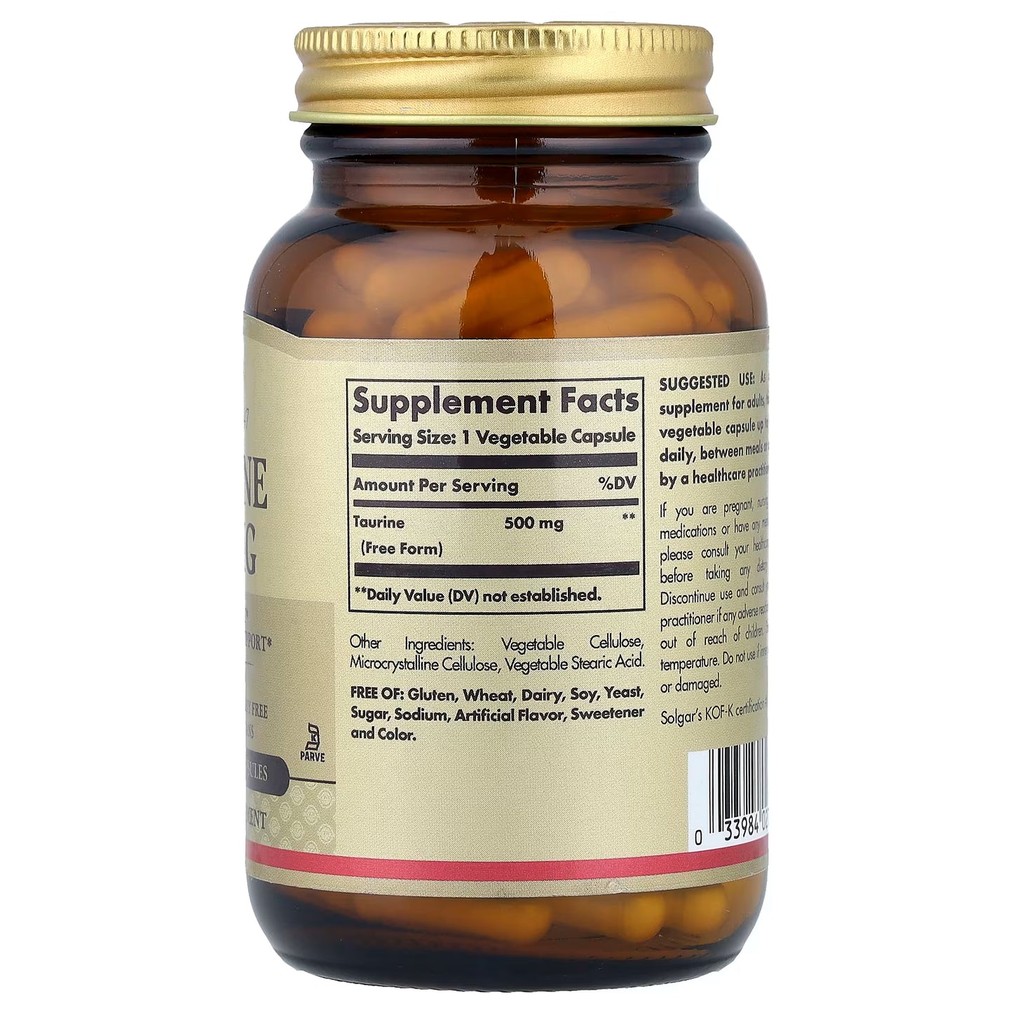 Solgar, Taurine, 500 mg, 100 Vegetable Capsules