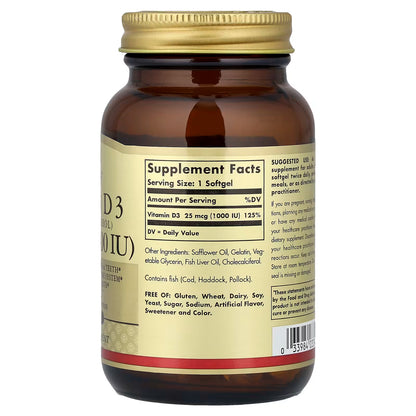 Solgar, Vitamin D3, 25 mcg (1,000 IU), 100 Softgels