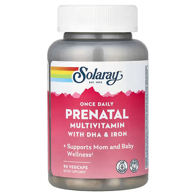 Solaray, Once Daily, Prenatal Multivitamin With DHA & Iron, 90 VegCaps