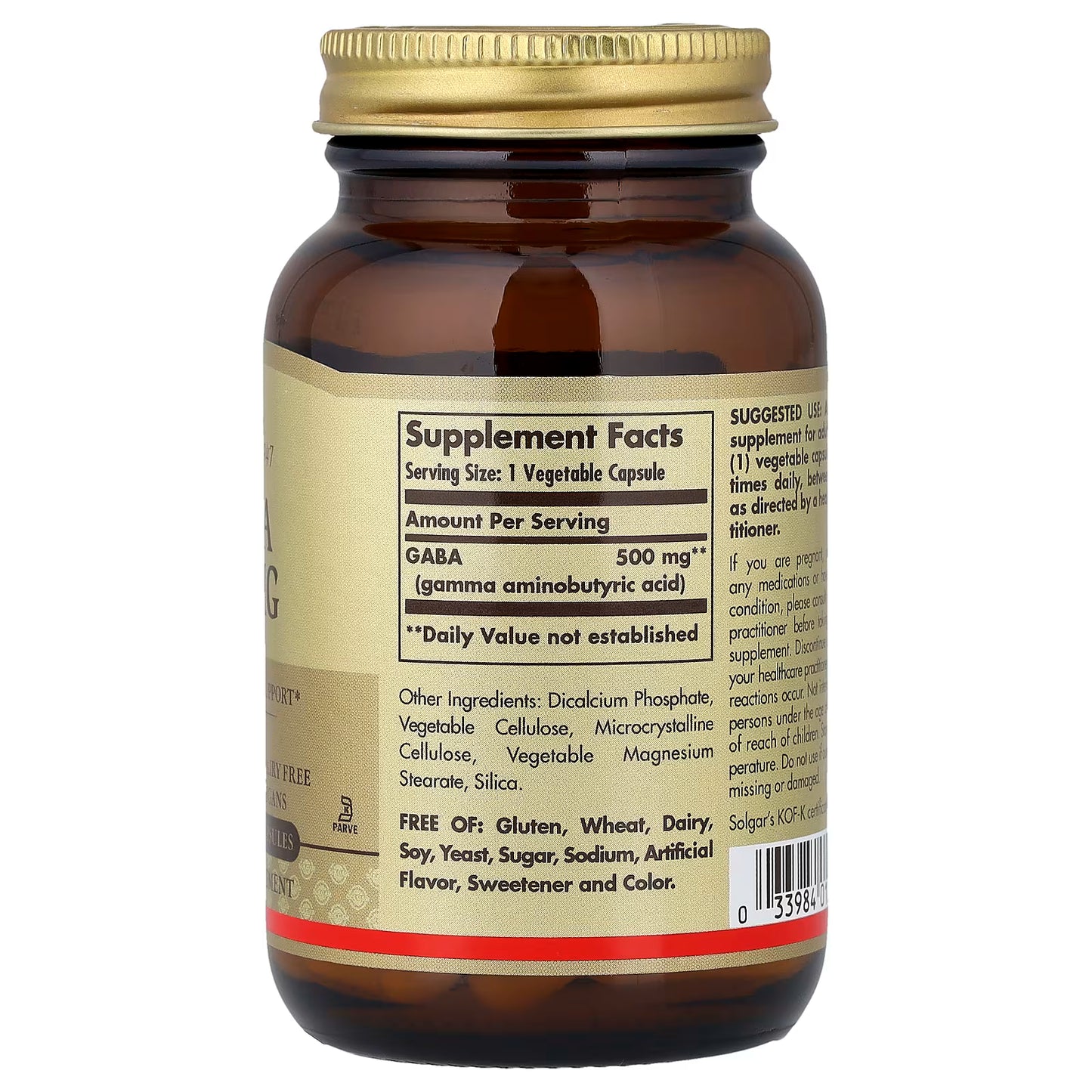 Solgar, GABA, 500 mg, 50 Vegetable Capsules