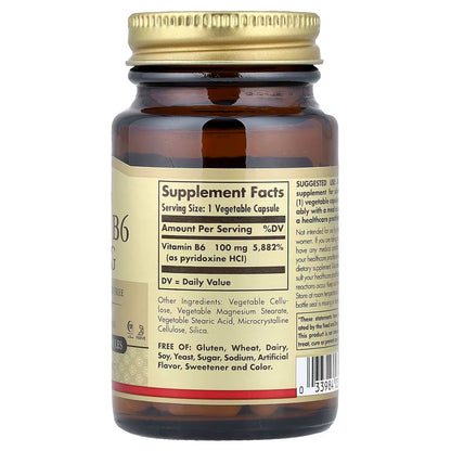 Solgar, Vitamin B6, 100 mg, 100 Vegetable Capsules
