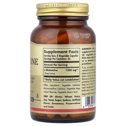 Solgar, L-Glutamine, 100 Vegetable Capsules (500 mg per Capsule)