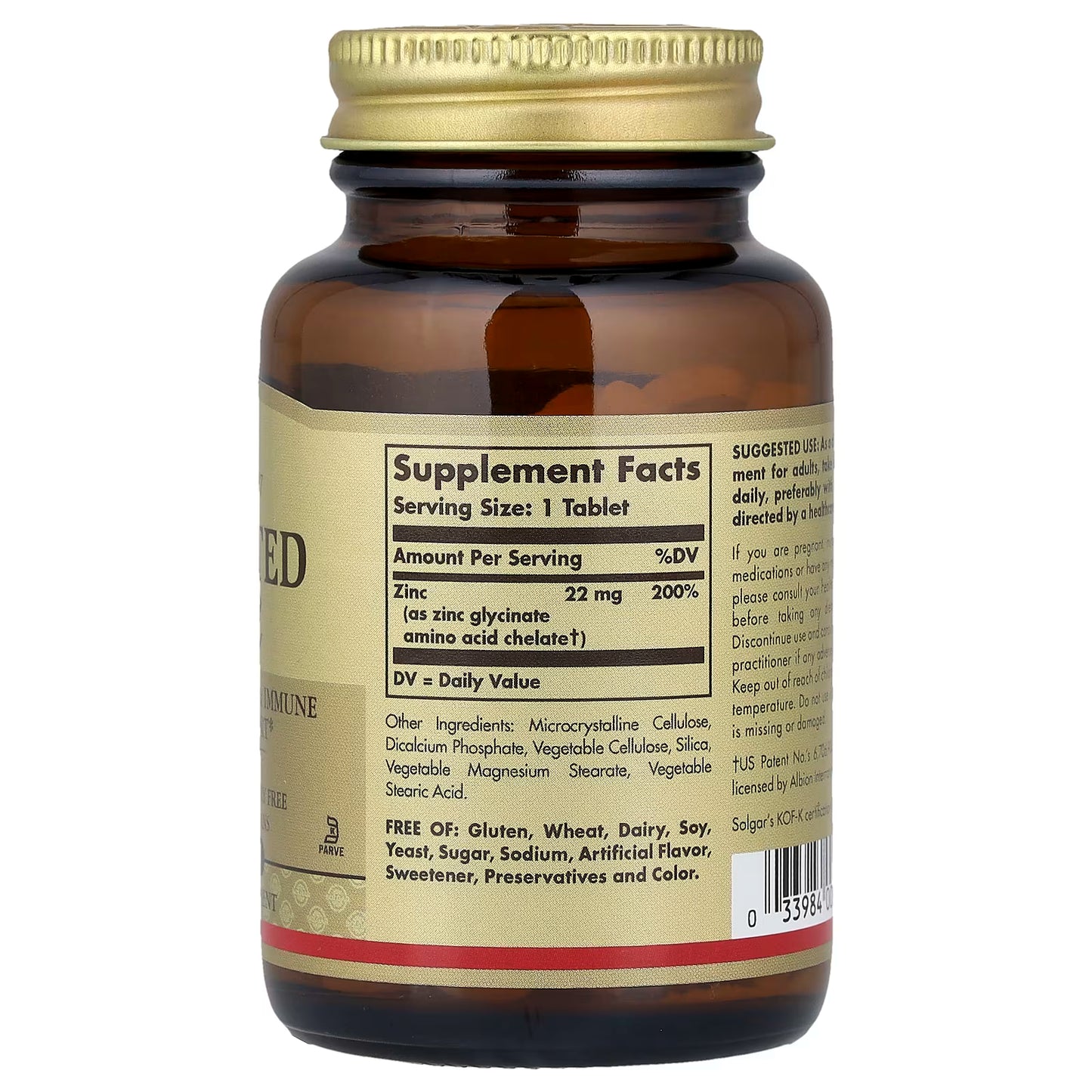 Solgar, Chelated Zinc, 100 Tablets (22 mg per Tablet)