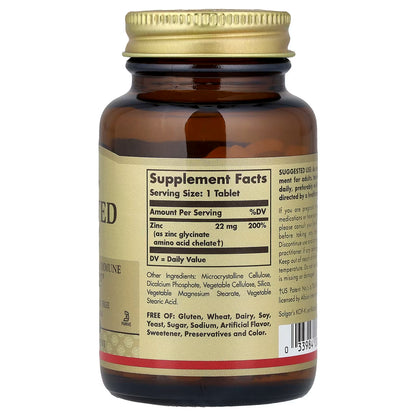 Solgar, Chelated Zinc, 100 Tablets (22 mg per Tablet)