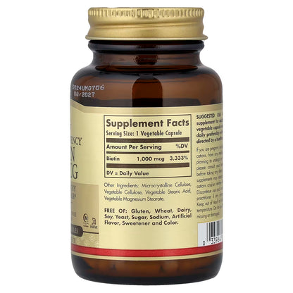 Solgar, Enhanced Potency Biotin, 1,000 mcg, 100 Vegetable Capsules
