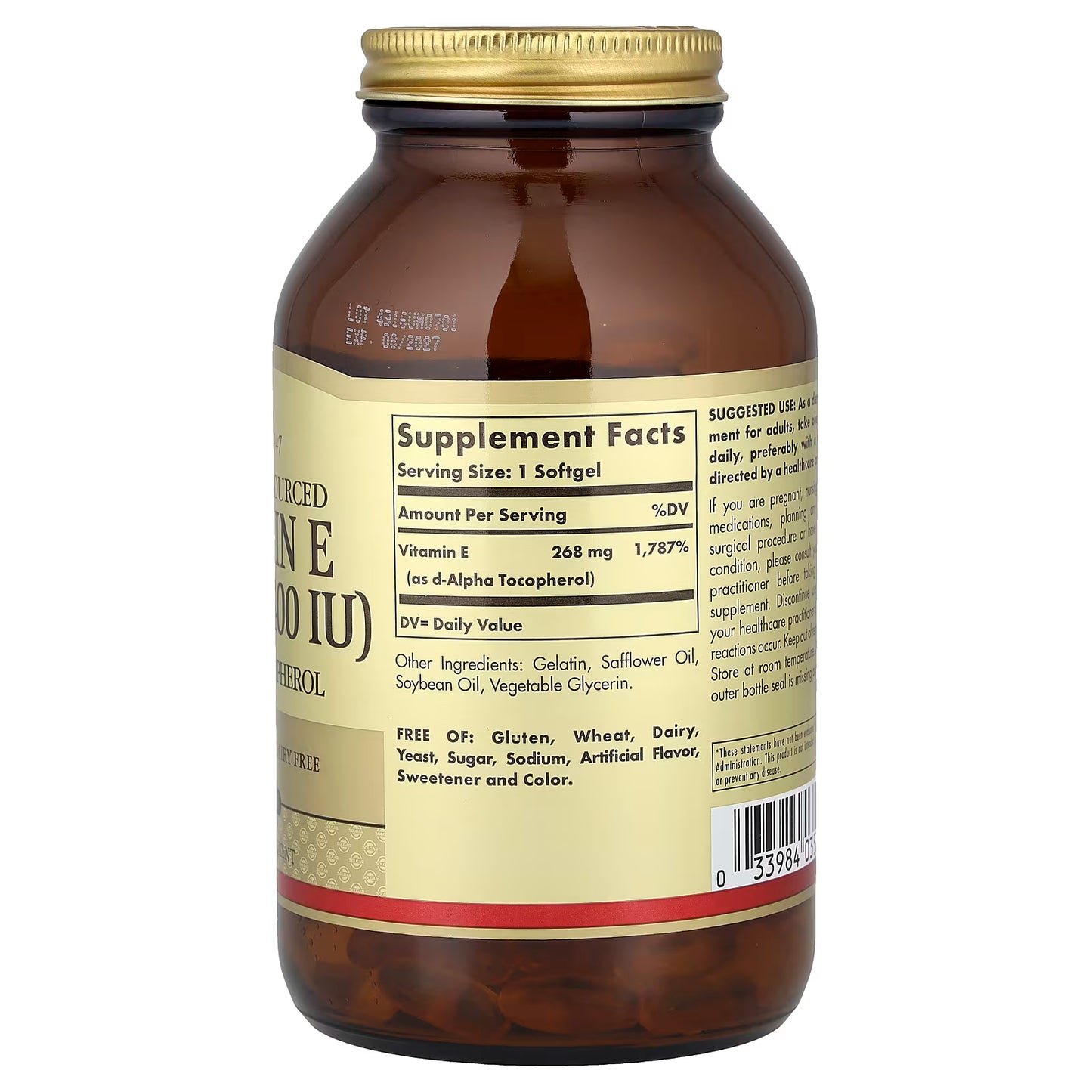 Solgar, Naturally Sourced Vitamin E, 268 mg (400 IU), 250 Softgels