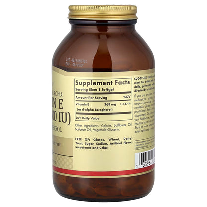 Solgar, Naturally Sourced Vitamin E, 268 mg (400 IU), 250 Softgels