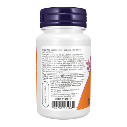 NOW Supplements, CoQ10 60 mg, Pharmaceutical Grade, All-Trans Form of CoQ10 Produced by Fermentation, 60 Veg Capsules