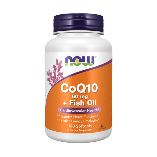 NOW Supplements, CoQ10 60 mg with Omega 3 Fish Oil, Cardiovascular Health*, 120 Softgels