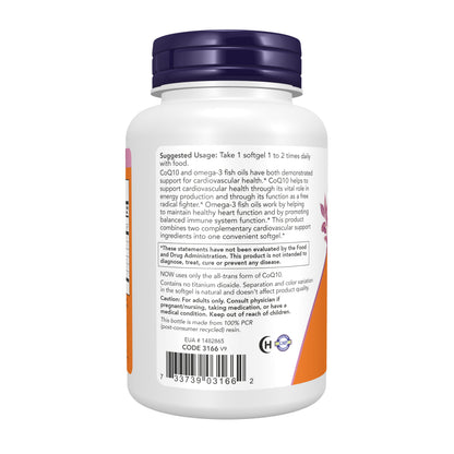 NOW Supplements, CoQ10 60 mg with Omega 3 Fish Oil, Cardiovascular Health*, 120 Softgels